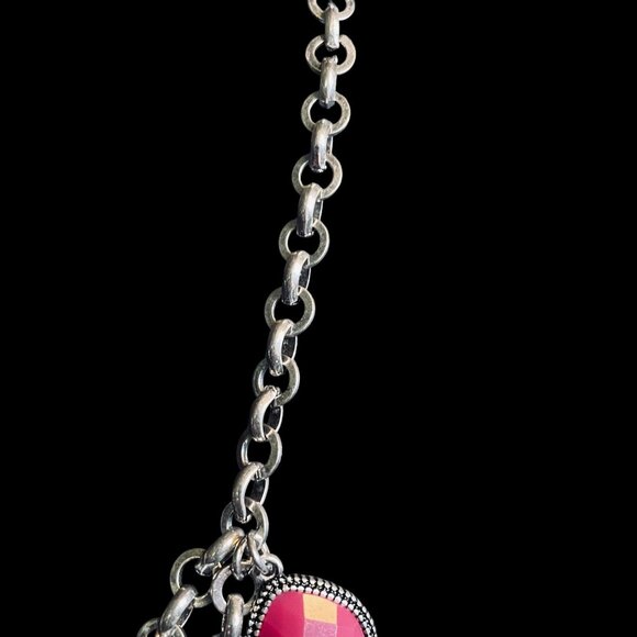 Reversible Statement Necklace Chunky Pink Crystal Boho Silver Coin Layered Y2K - Picture 6 of 10